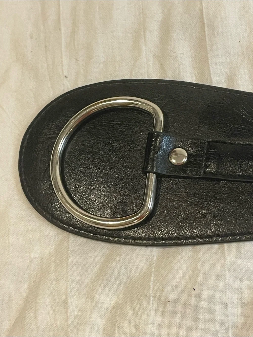 Wide Black Waist Belt Silver O Ring Buckle Statement Cinch Boho Y2K Goth